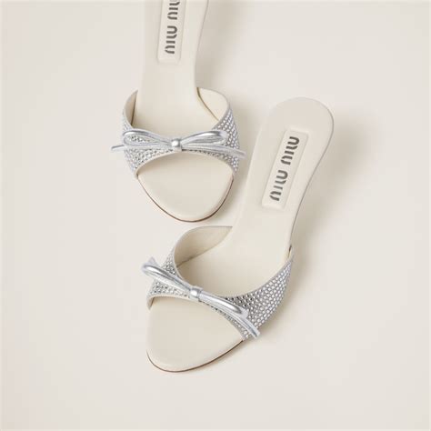 miu miu sandals with pearls|Pearl Gray Satin Sandals With Artificial Crystals .